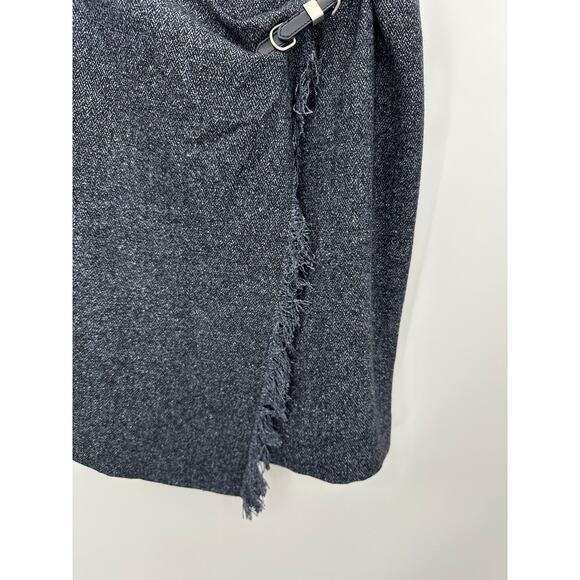 Anne Klein Blue Tweed Skirt Women’s 8P Wool Silk Fringe Buckle Petite - Picture 3 of 9